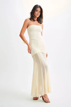 Load image into Gallery viewer, CASPAIN SLINKY AND MESH OFF THE SHOULDER MAXI - IVORY
